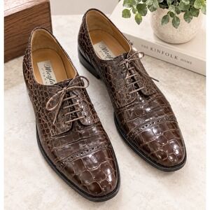 Mezlan Platinum Men 9.5 M Brown Genuine Alligator Crocodile Skin Oxford Shoes